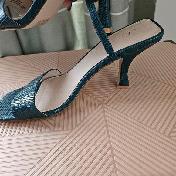 Urban Outfitters Heels Teal Textured Open Toe Strappy Cocktail Casual Wedding - Picture 7 of 12